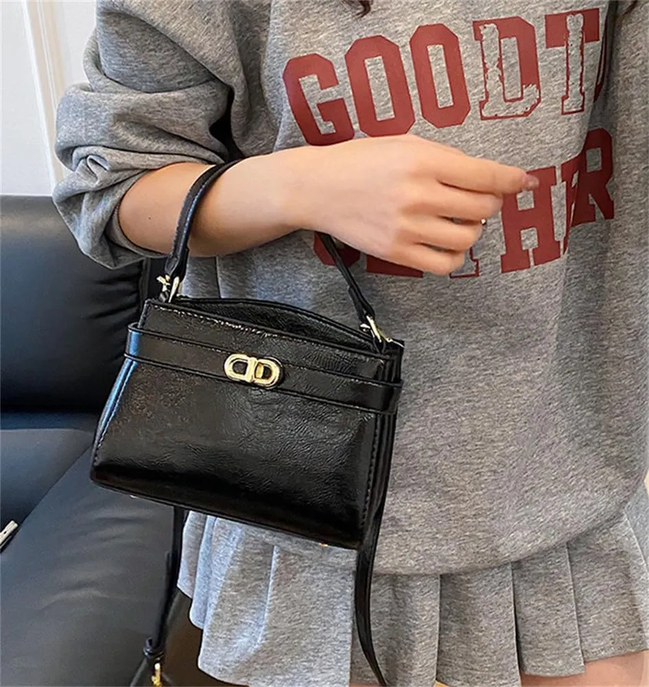 Women PU Leather Shoulder Bag Small Crossbody Handbag Retro Square Satchel Top Handle Purse