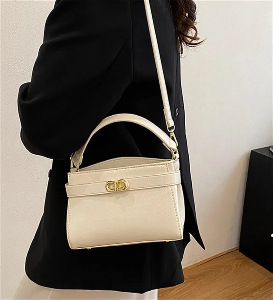 Women PU Leather Shoulder Bag Small Crossbody Handbag Retro Square Satchel Top Handle Purse