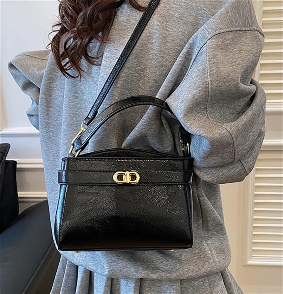 Women PU Leather Shoulder Bag Small Crossbody Handbag Retro Square Satchel Top Handle Purse