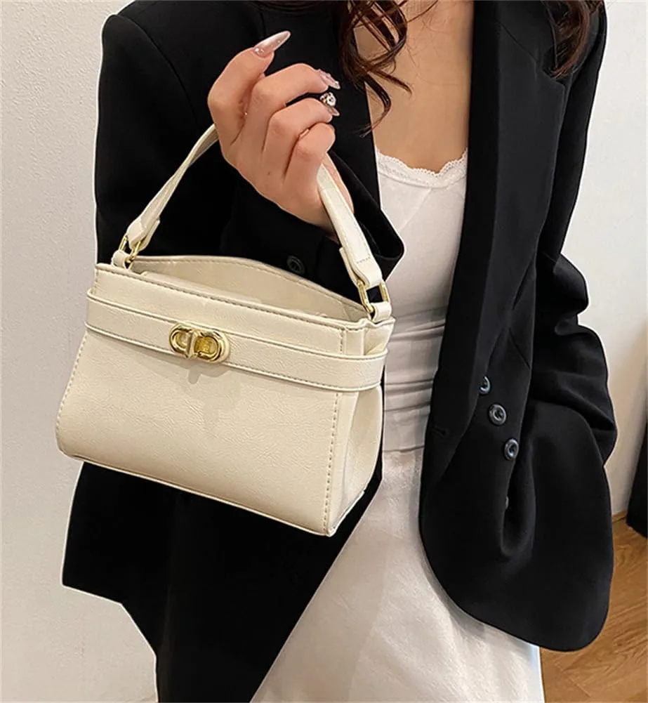 Women PU Leather Shoulder Bag Small Crossbody Handbag Retro Square Satchel Top Handle Purse