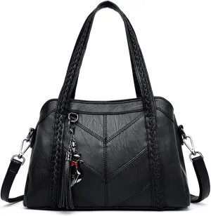 Women Purse and Handbags Fashion Tote PU Stiching Top Handle Satchel Shoulder Bag