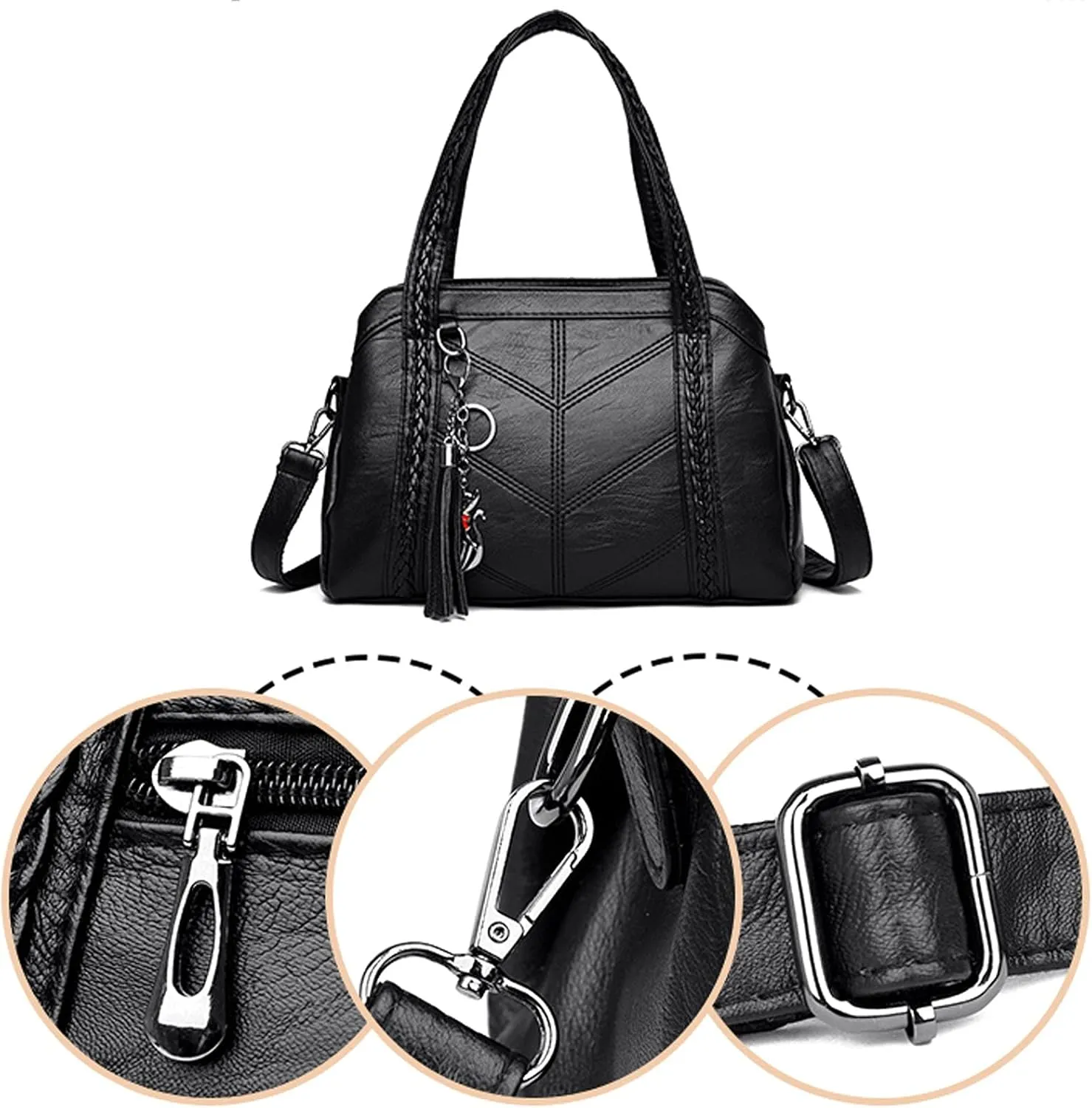 Women Purse and Handbags Fashion Tote PU Stiching Top Handle Satchel Shoulder Bag