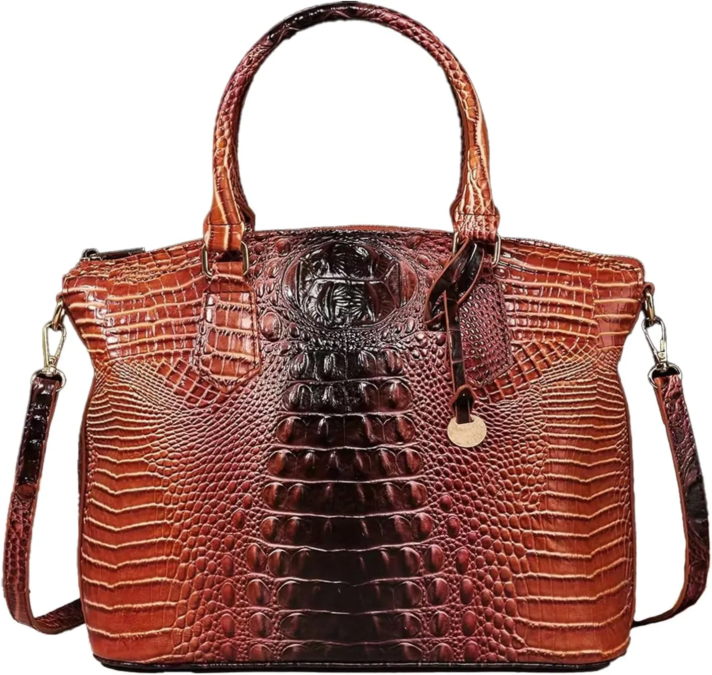 Women Purse Vegan Leather Crocodile-Embossed Pattern With Removable Shoulder Strap Top Handle Large Shoulder Bags