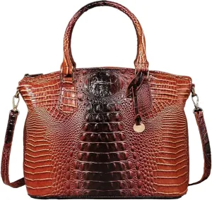 Women Purse Vegan Leather Crocodile-Embossed Pattern With Removable Shoulder Strap Top Handle Large Shoulder Bags