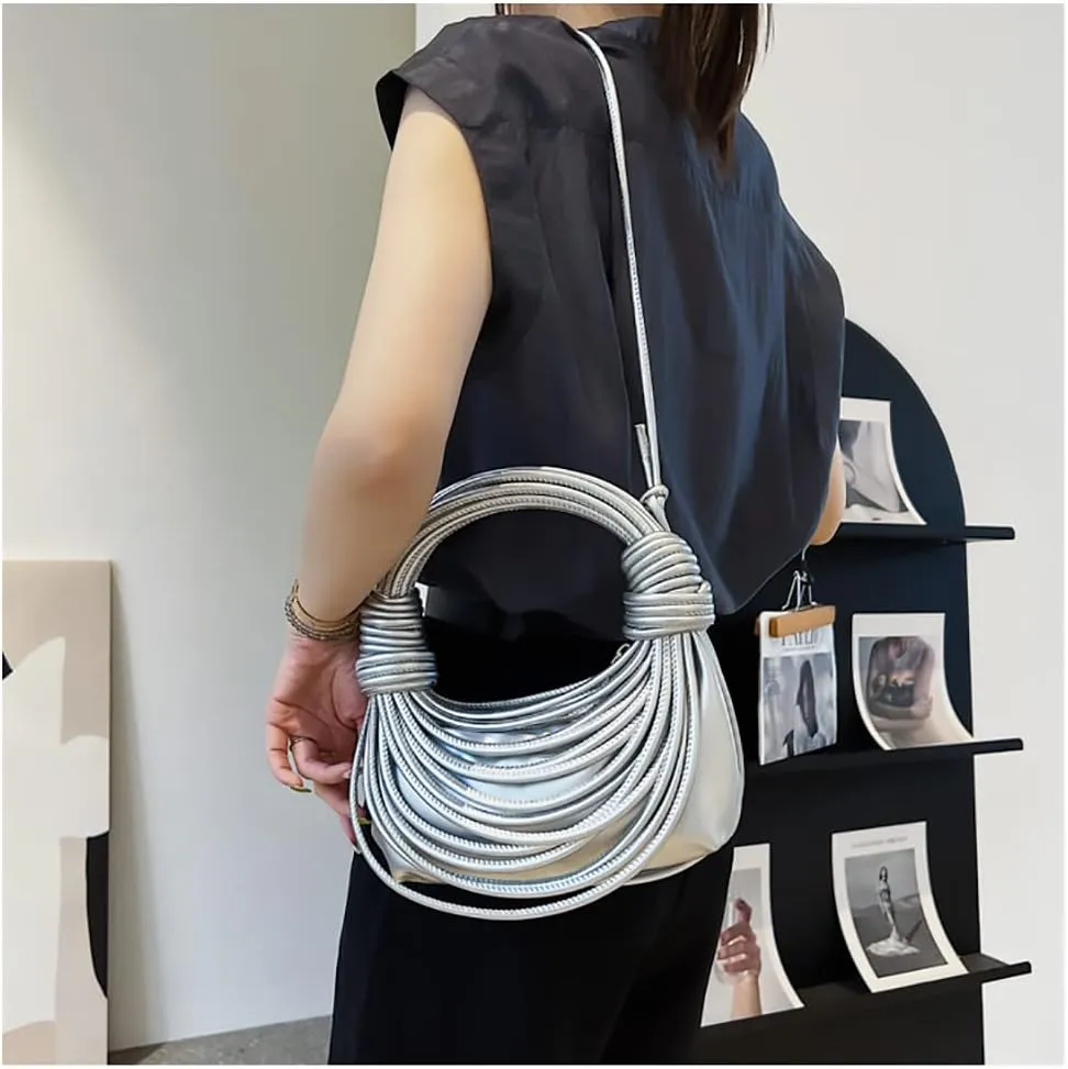 Women Shoulder Bags Woven Clutch Top Handle Purse Mini Hobo and Satchel Handbage Creative Noodles Purses Underarm Bag