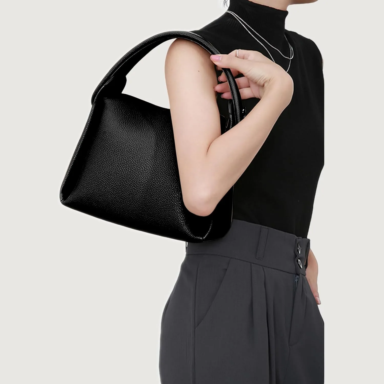 Women Top Handle Handbag Medium Leather Dumpling Bag Designer Crossbody Purse with Detachable Strap