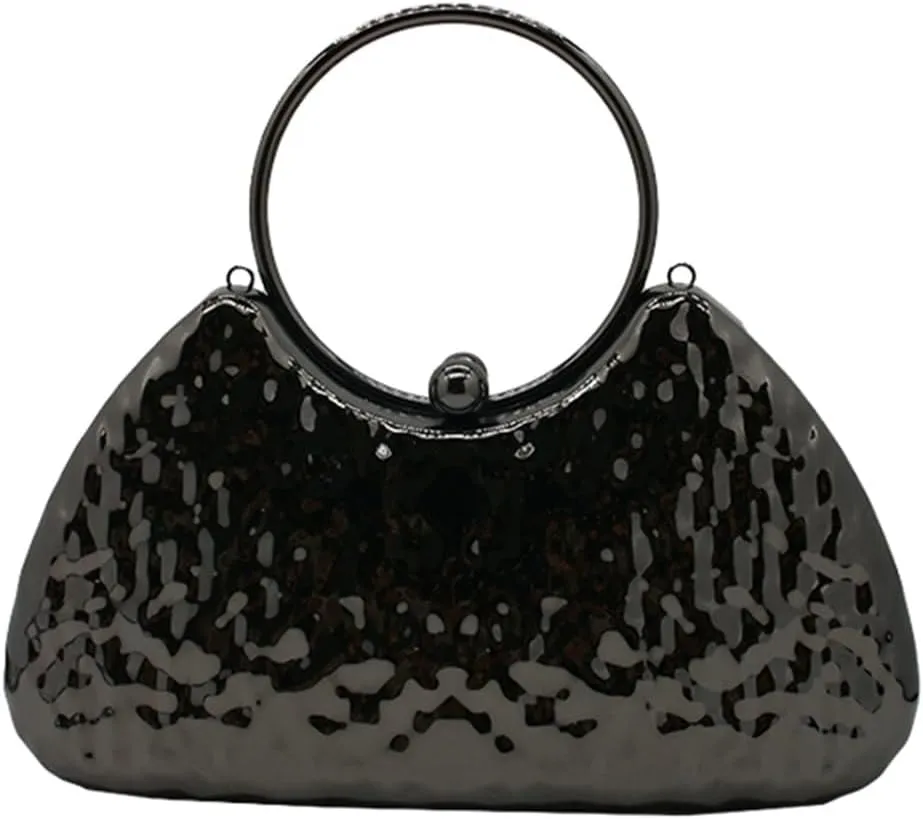 Women Top Handle Metal Evening Bag Ladies Trendy Metallic Handbag Chain Shoulder Crossbody Bag for Prom Party