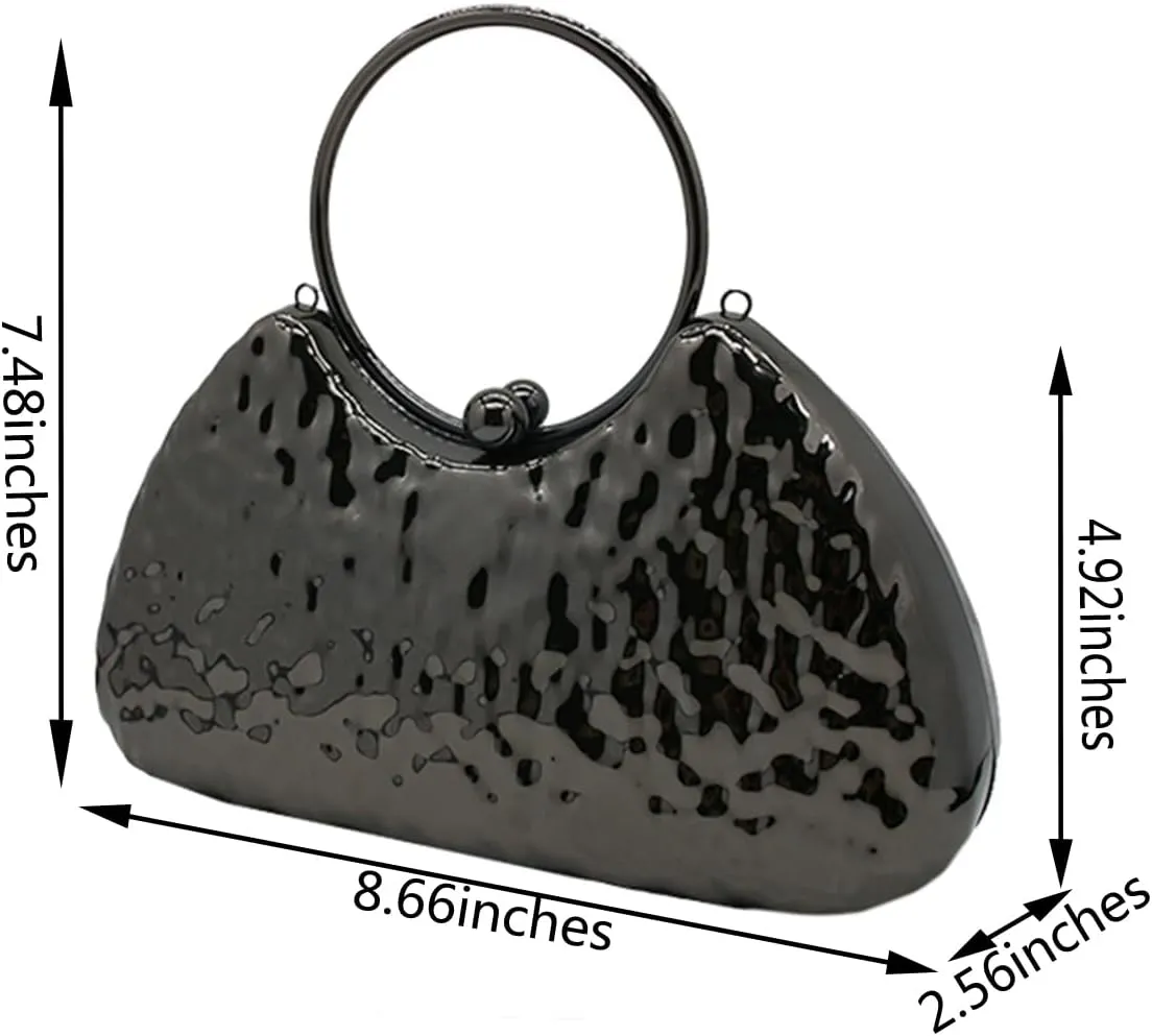 Women Top Handle Metal Evening Bag Ladies Trendy Metallic Handbag Chain Shoulder Crossbody Bag for Prom Party