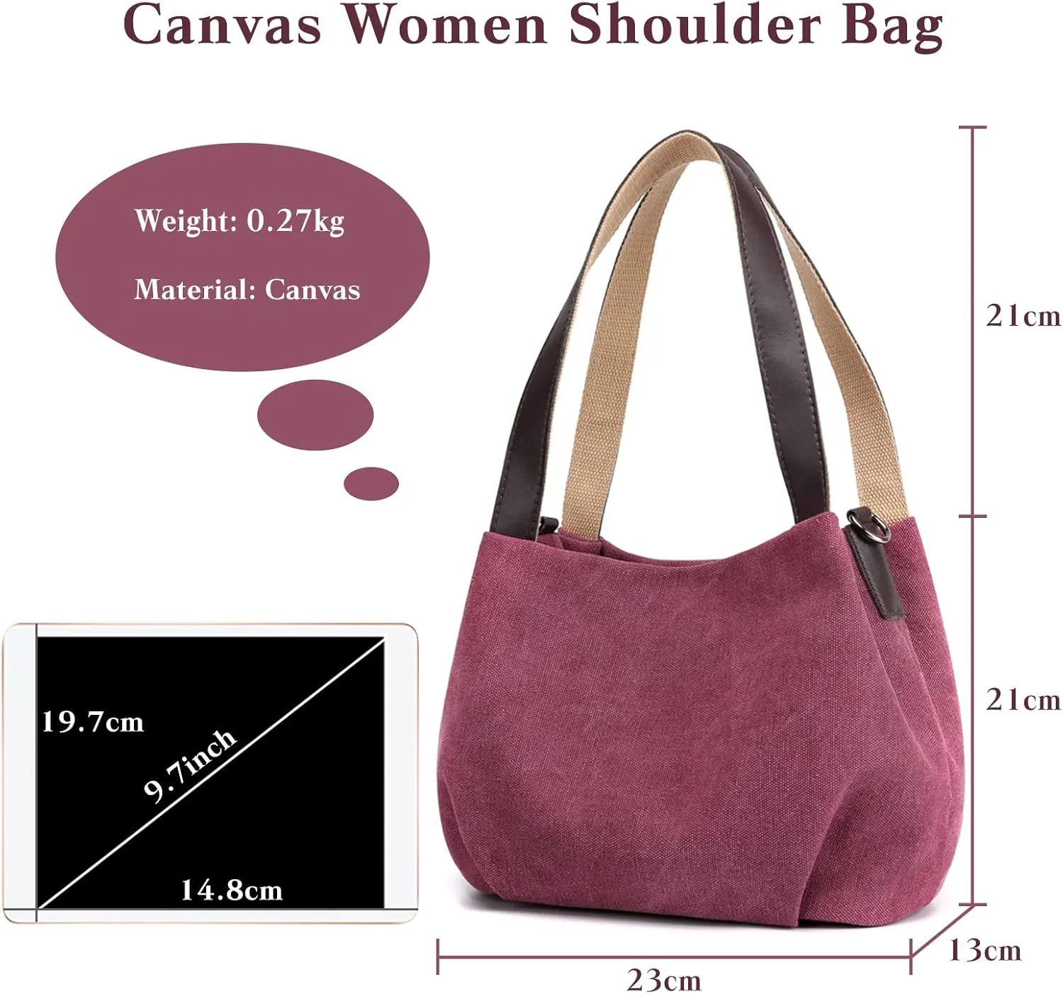 Women Underarm Bag Canvas Handbag Ladies Top Handle Bag Casual Clutch Tote Bag