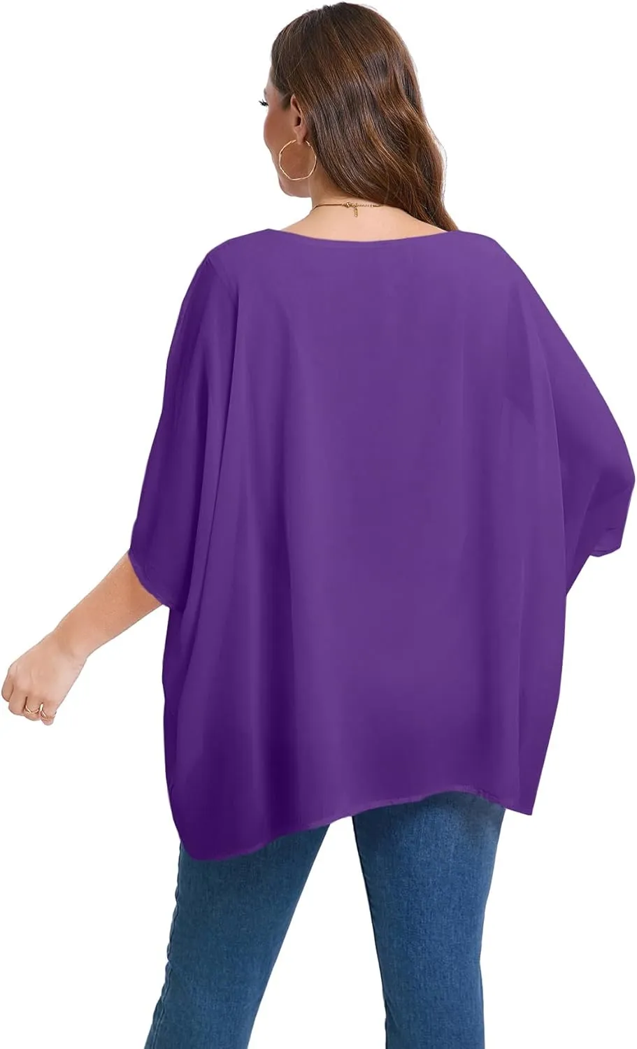 Womens 3/4 Batwing Sleeve Plus Size Elegant Summer Cape Blouse Scoop Neck Oversized Long Casual Tunic Tops Shirts