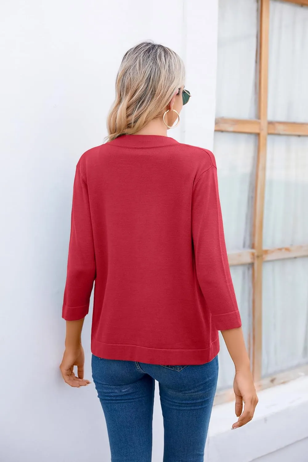 Women's 3/4 Sleeve Open Front Cropped Cardigan Sweater Elegant Shrugs for Women