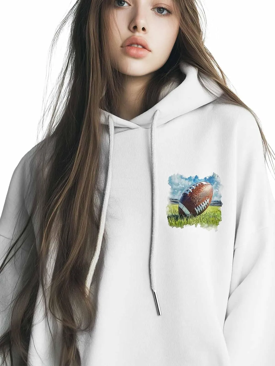 Womens Athletic Hoodies, Rugby Sports Grassland Fast Color Cotton Comfortable Hoodie, Printing Sweatshirt for Girl