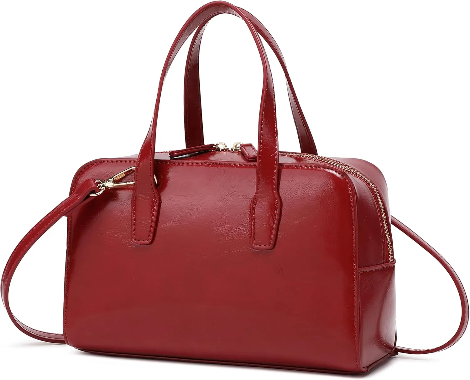 Women's Boston Bowler Top Handle Satchel Bag with Detachable Crossbody Strap