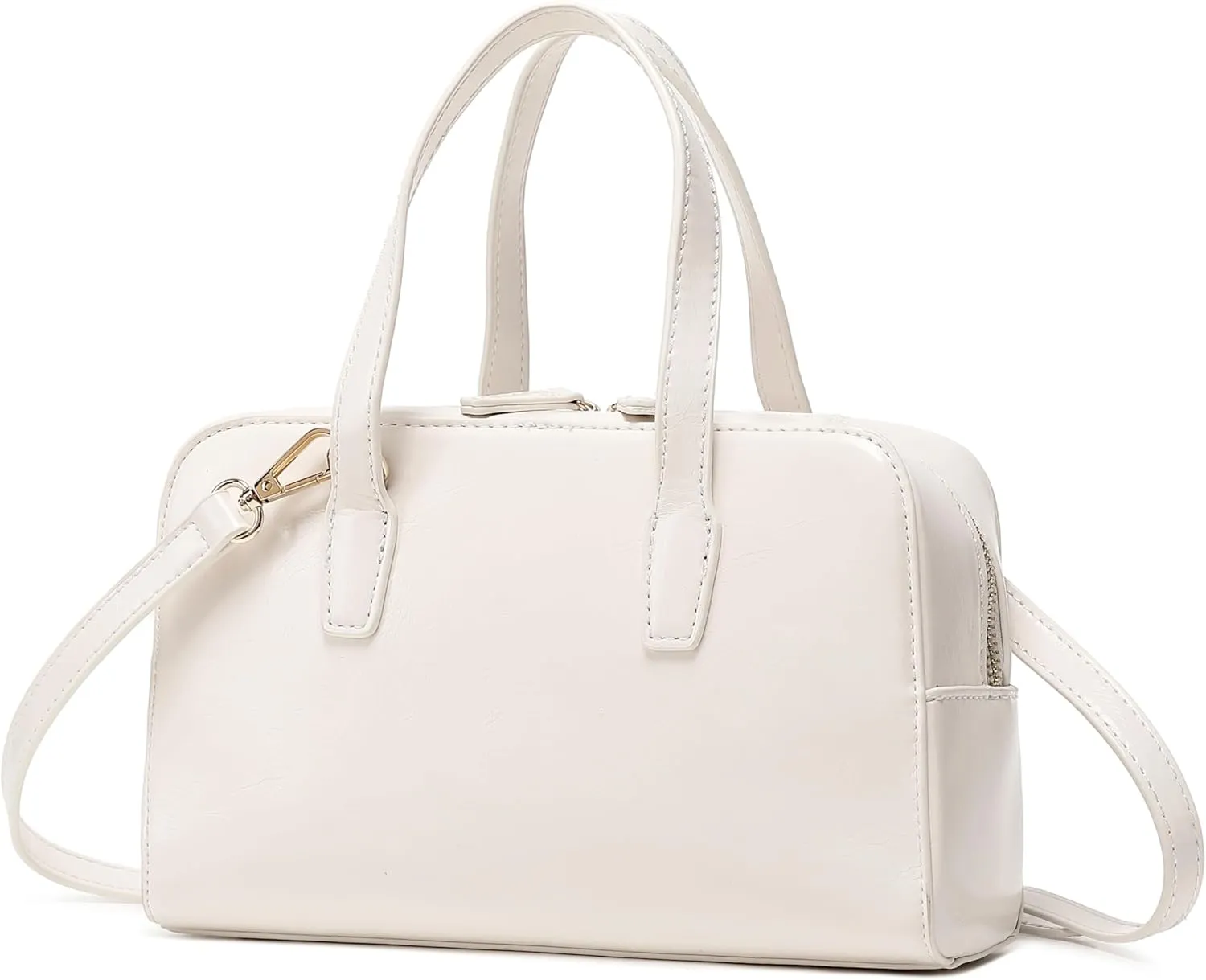 Women's Boston Bowler Top Handle Satchel Bag with Detachable Crossbody Strap