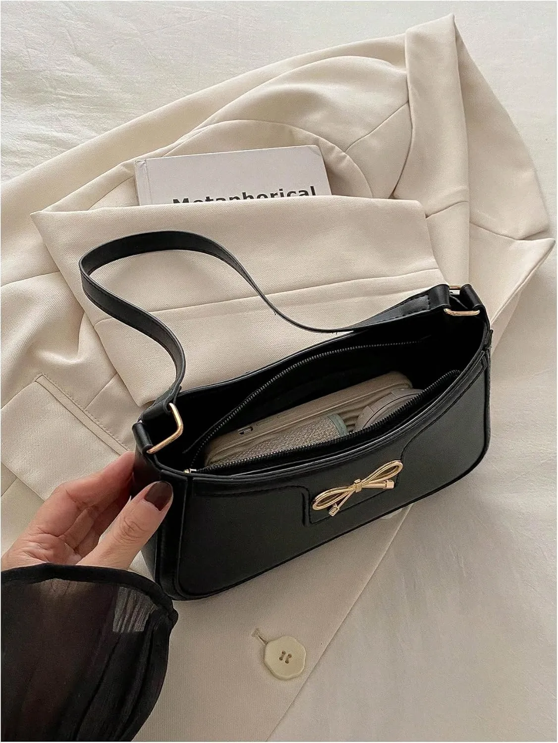 Women's Bow Knot Shoulder Bag Lightweight Top Handle Handbag Elegant Cross Body Bags