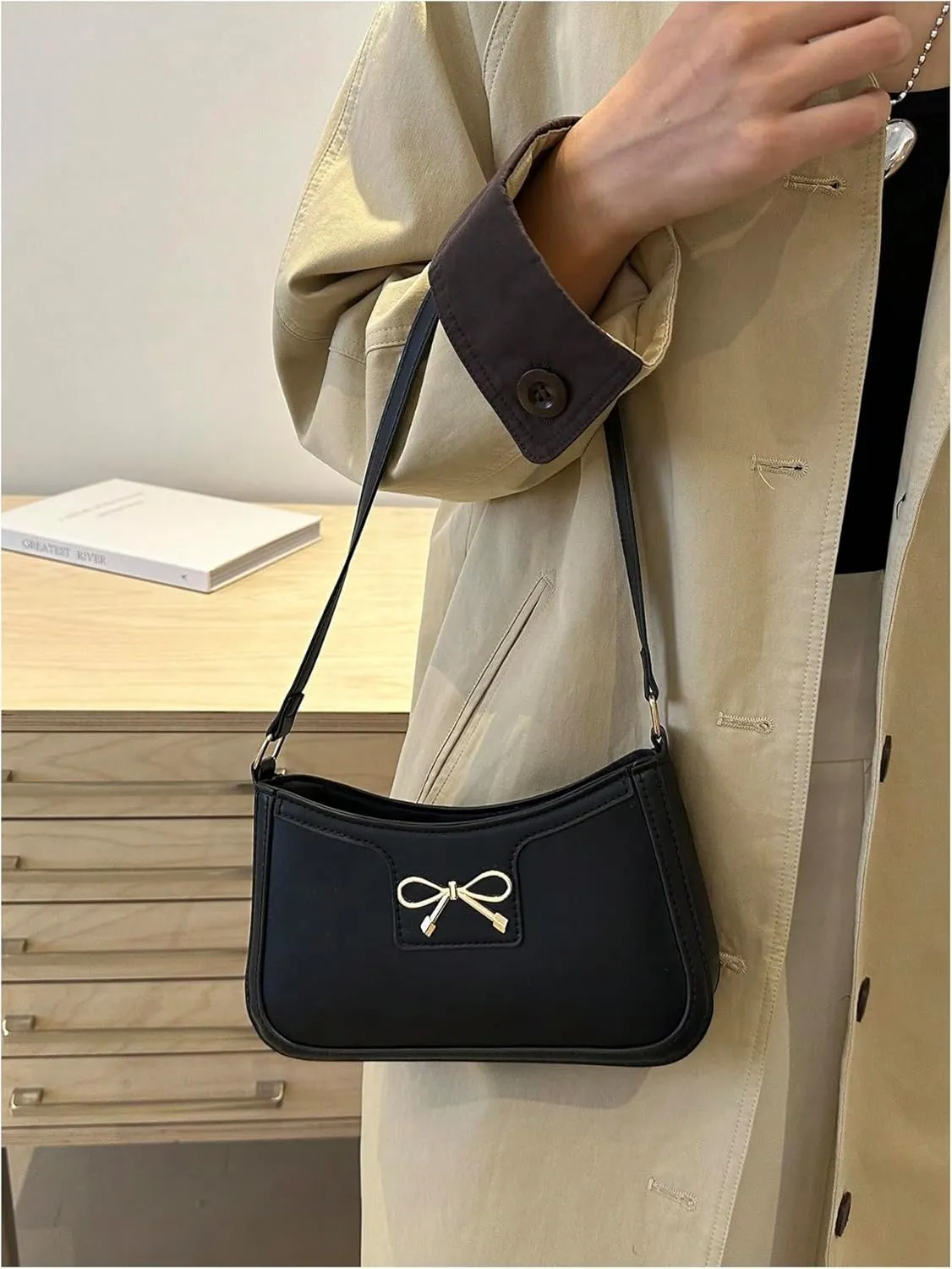 Women's Bow Knot Shoulder Bag Lightweight Top Handle Handbag Elegant Cross Body Bags