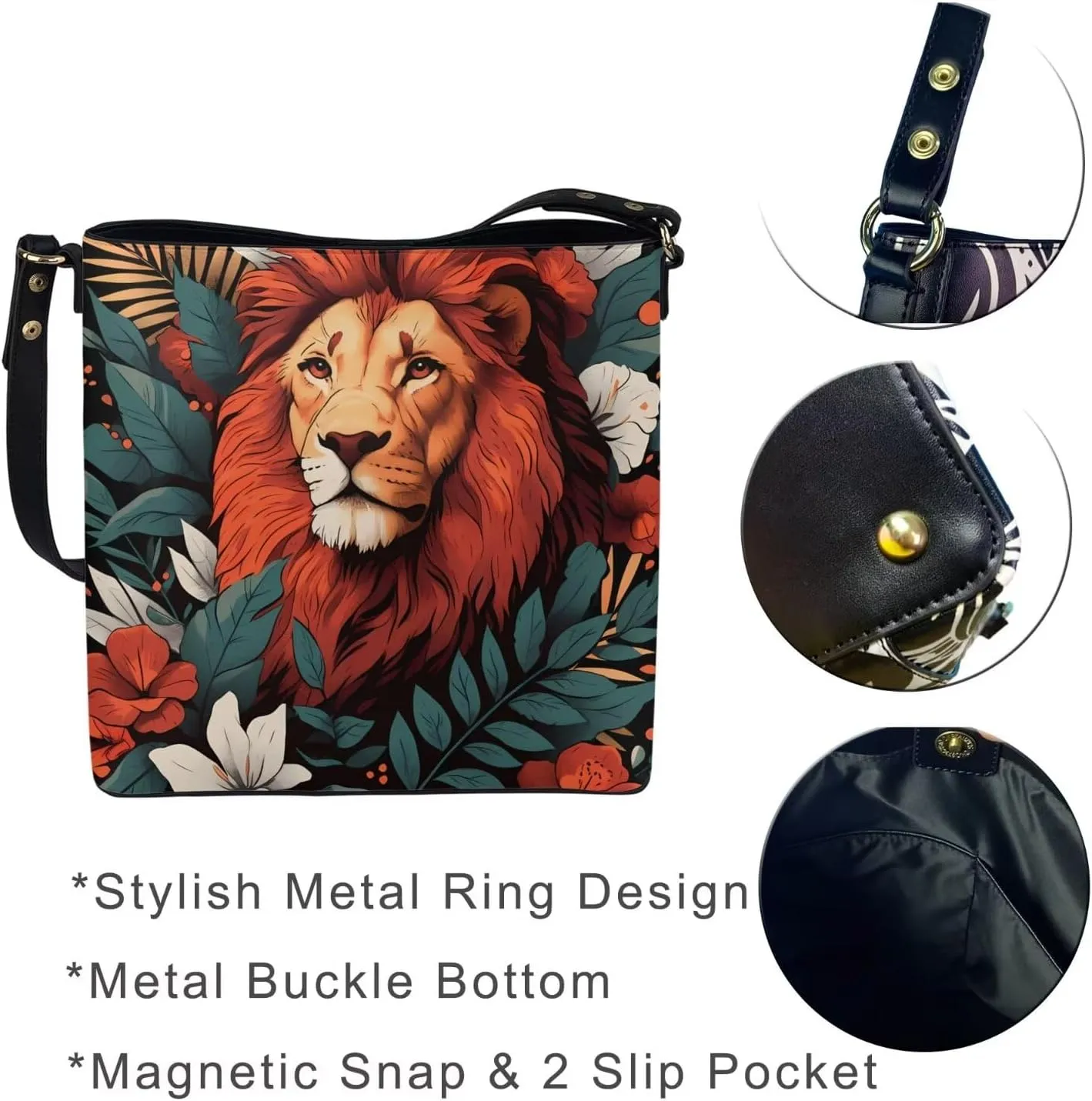 Women's Bucket Bag Boho Top Handle Shoulder Bag, Gothic Bucket Bag Vegan Leather Shoulder Purses for Women