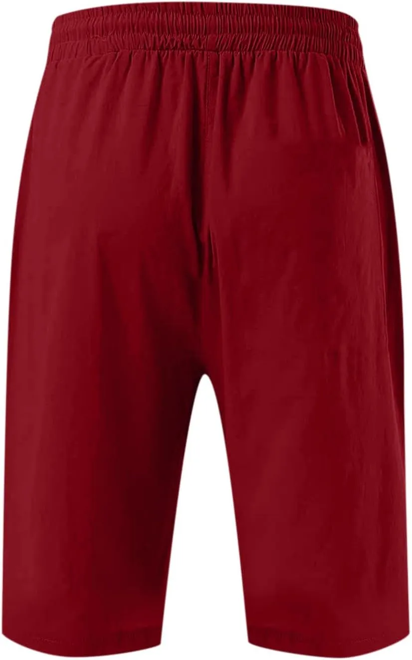 Womens Cargo Shorts Elastic Drawstring Waist Wide Leg Casual Summer Knee Pants with Pockets Walking Lounge Long Short