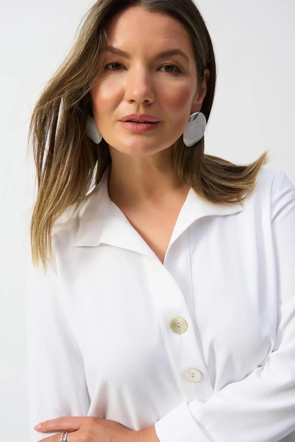 Women's Eggshell Straight Top with Button Detail