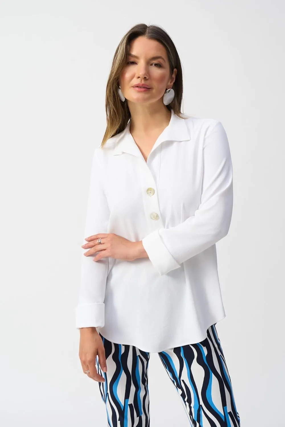 Women's Eggshell Straight Top with Button Detail