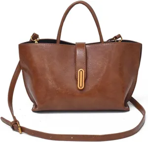 Women's Elegant Solid Color Handbag,PU Leather Top Handle Textured Buckle Shoulder Bag Hobo Bags for Women