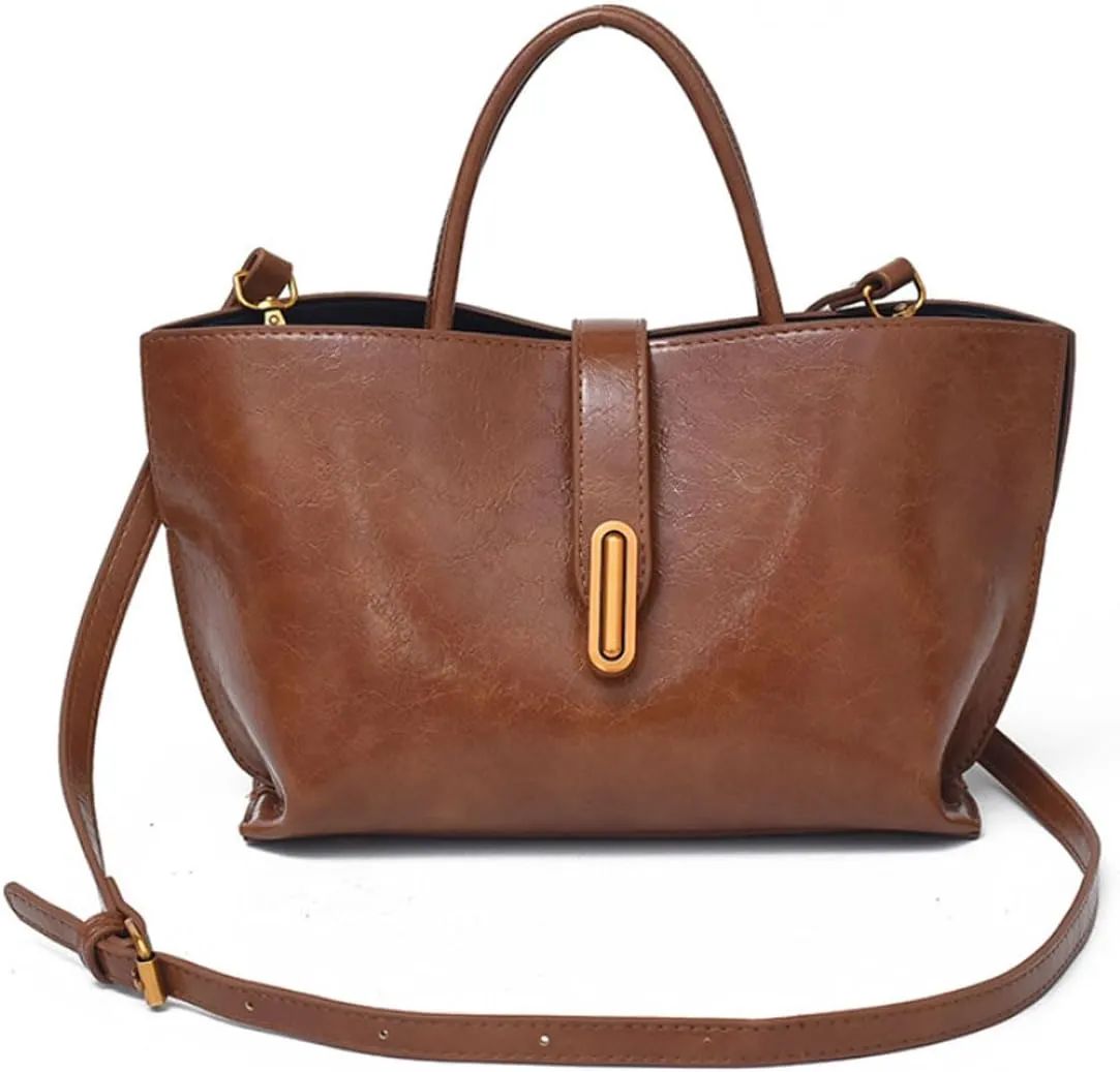 Women's Elegant Solid Color Handbag,PU Leather Top Handle Textured Buckle Shoulder Bag Hobo Bags for Women