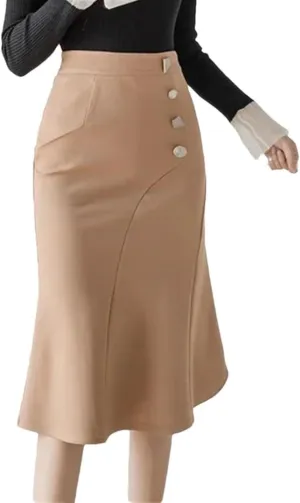 Womens Fashion High Waist Long Black Skirts Korean Elegant Office Skirt