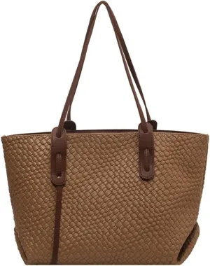 Womens Fashion Luxury Large Leather Woven Leather Tote Handbag Shoulder Bag Women Top Handle Satchel Handbag Work