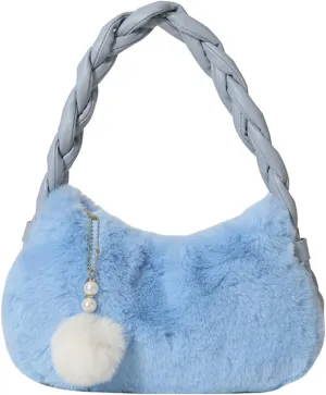 Womens Faux Fur Handbag Fashion Fluffy Plush Shoulder Bags Purse Fuzzy Zipper Tote Bag for Autumn and Winter