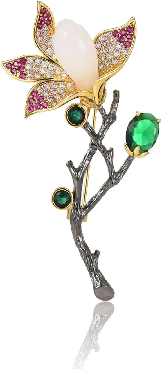 Women's Floral Brooch, Inlaid with Pearls and Zirconia, High-End Elegant Lapel Pin, Jewelry Accessory, Birthday Gift