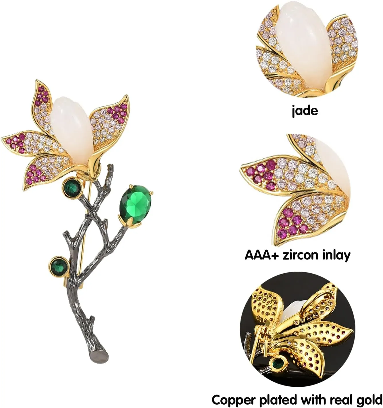 Women's Floral Brooch, Inlaid with Pearls and Zirconia, High-End Elegant Lapel Pin, Jewelry Accessory, Birthday Gift