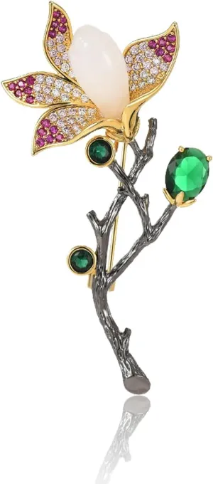 Women's Floral Brooch, Inlaid with Pearls and Zirconia, High-End Elegant Lapel Pin, Jewelry Accessory, Birthday Gift