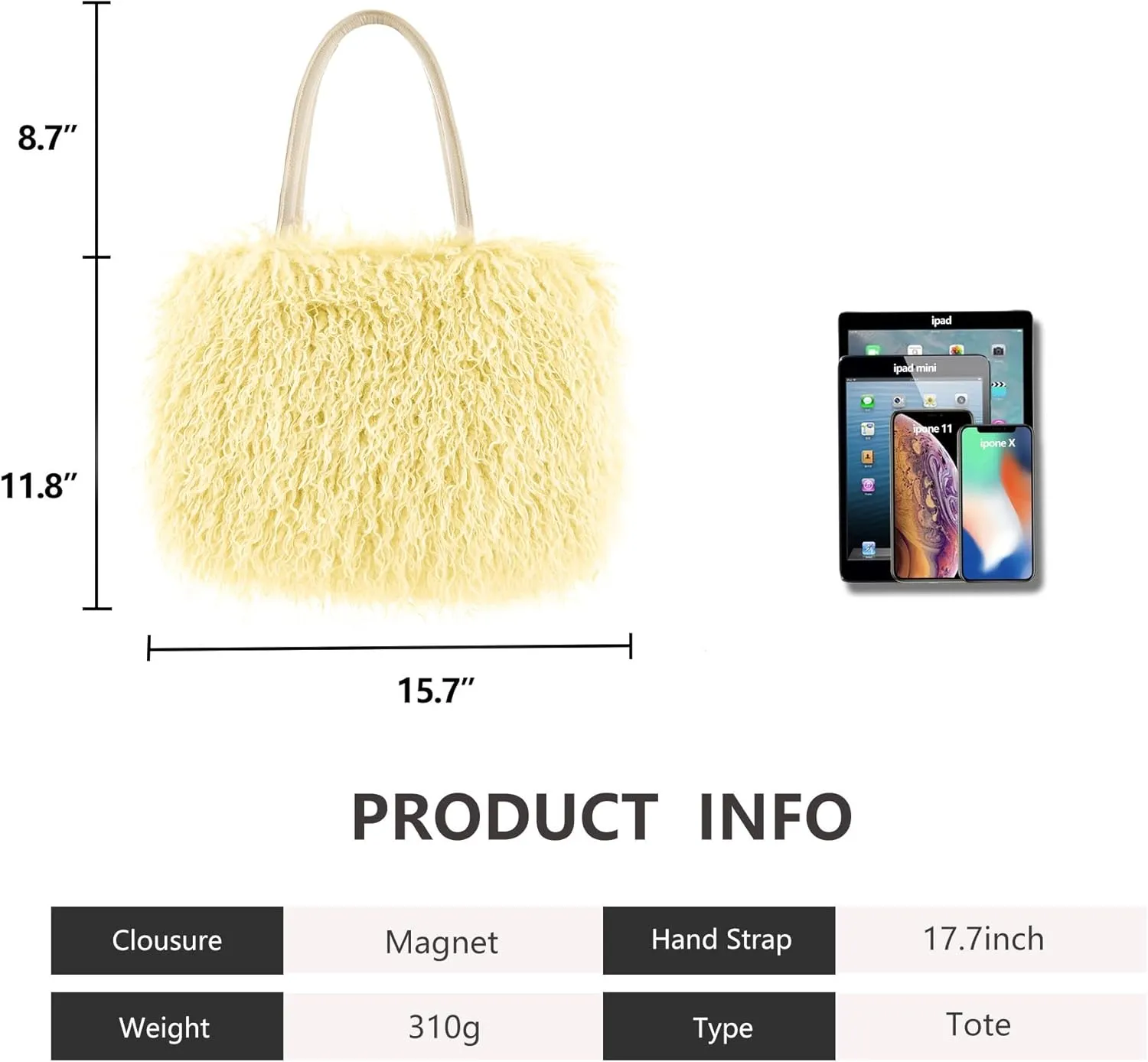 Women's Fuzzy Tote Bag Curly Handbag Furry Shoulder Bag Large Top Handle Purses Winter