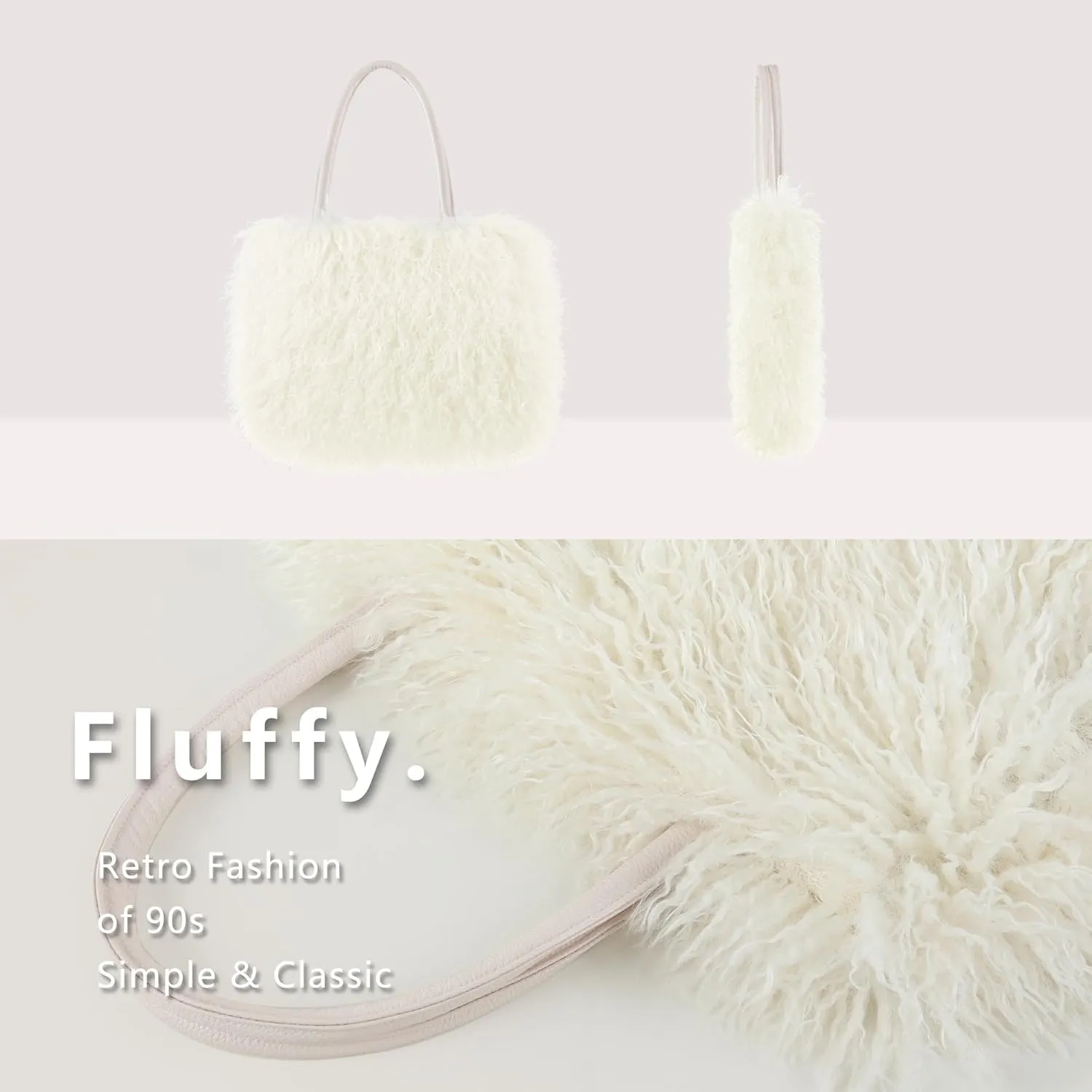 Women's Fuzzy Tote Bag Curly Handbag Furry Shoulder Bag Large Top Handle Purses Winter