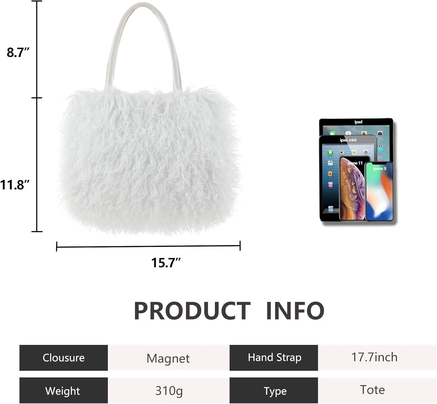 Women's Fuzzy Tote Bag Curly Handbag Furry Shoulder Bag Large Top Handle Purses Winter