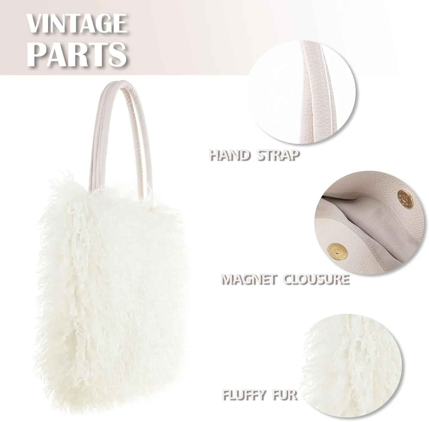 Women's Fuzzy Tote Bag Curly Handbag Furry Shoulder Bag Large Top Handle Purses Winter