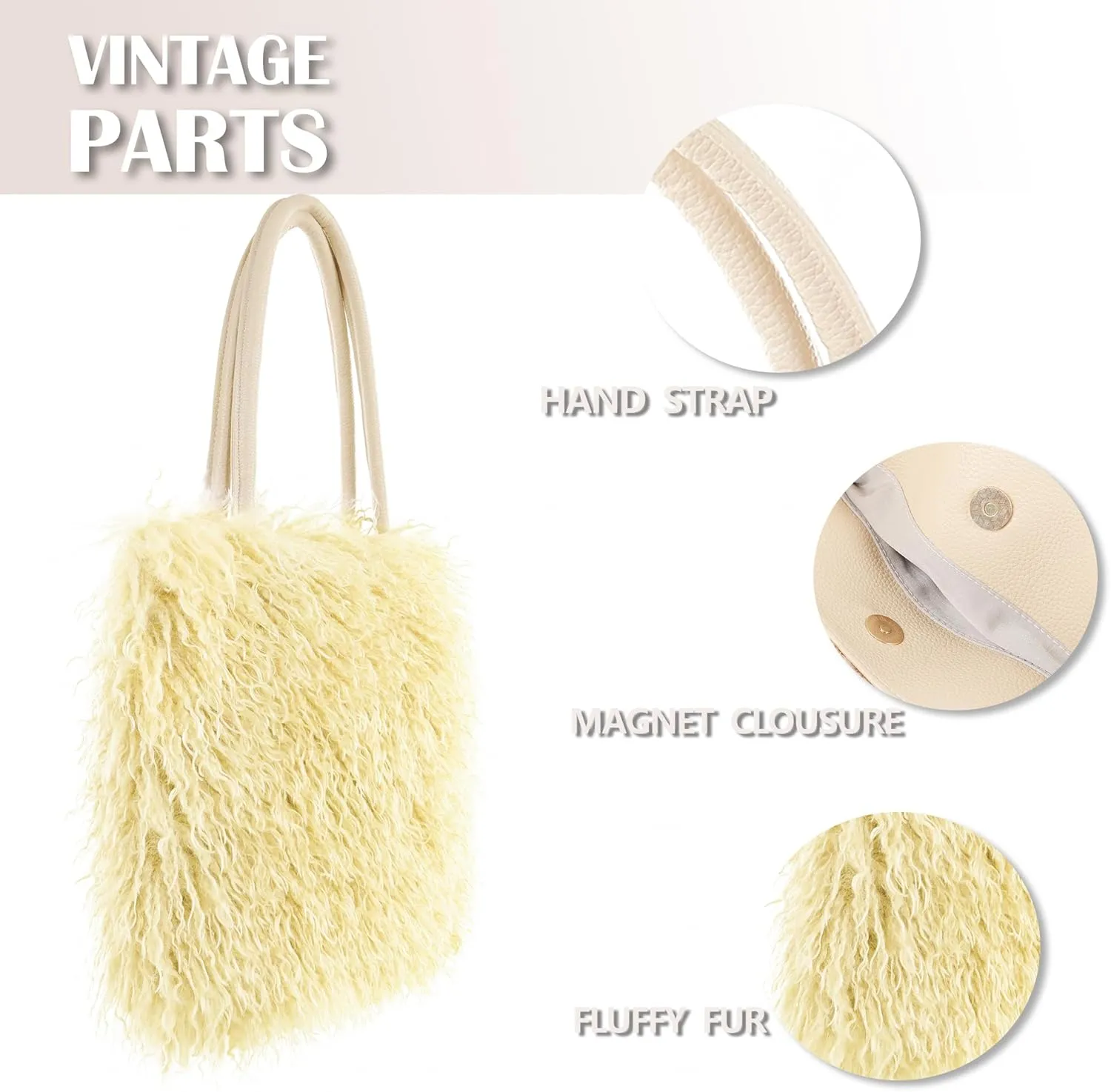 Women's Fuzzy Tote Bag Curly Handbag Furry Shoulder Bag Large Top Handle Purses Winter