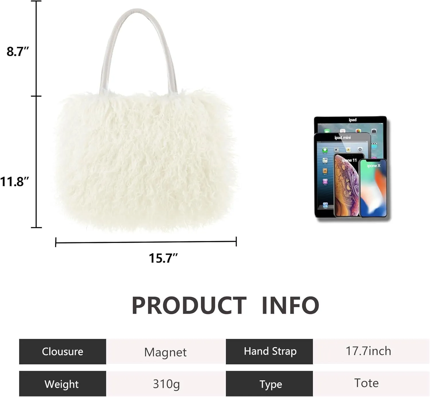 Women's Fuzzy Tote Bag Curly Handbag Furry Shoulder Bag Large Top Handle Purses Winter