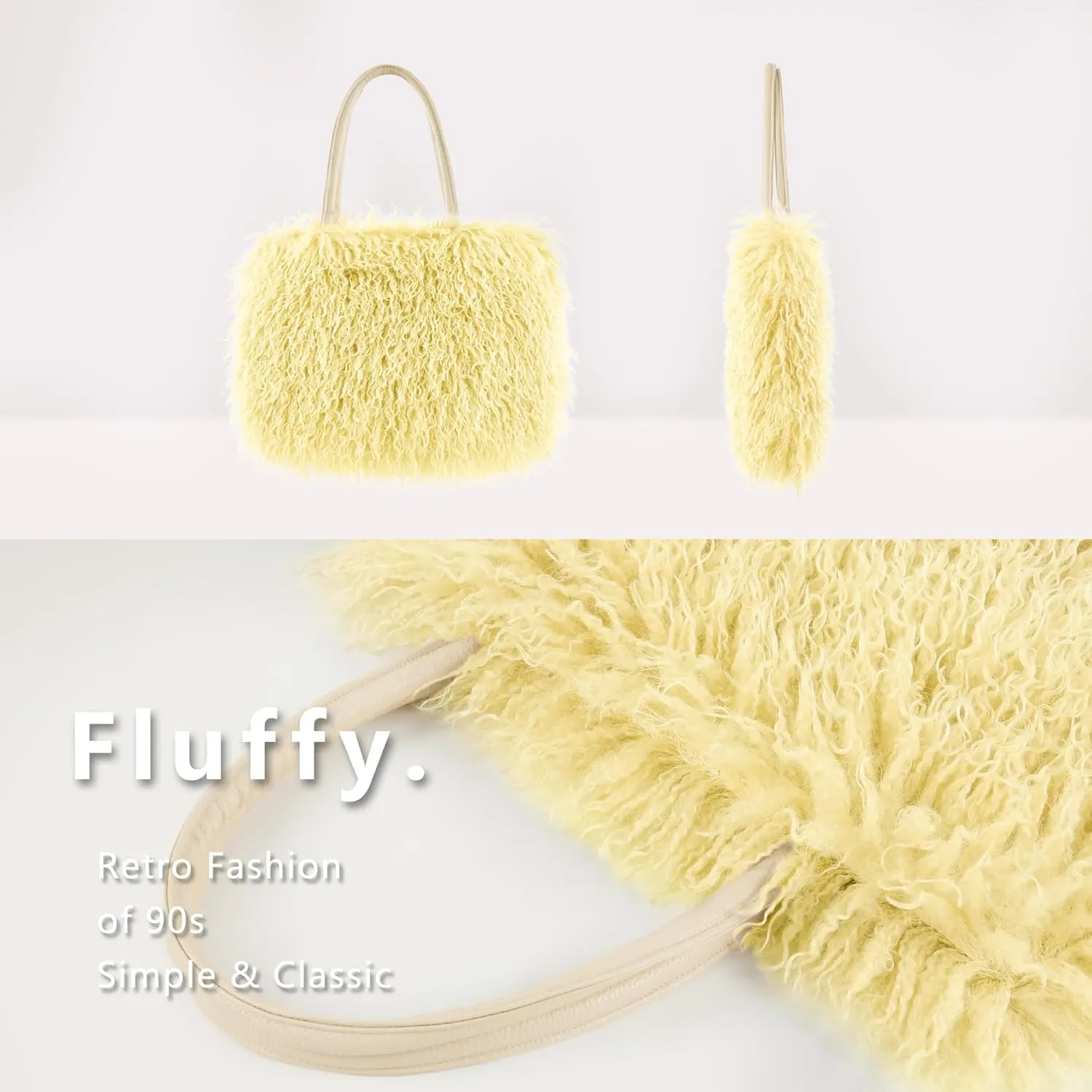 Women's Fuzzy Tote Bag Curly Handbag Furry Shoulder Bag Large Top Handle Purses Winter