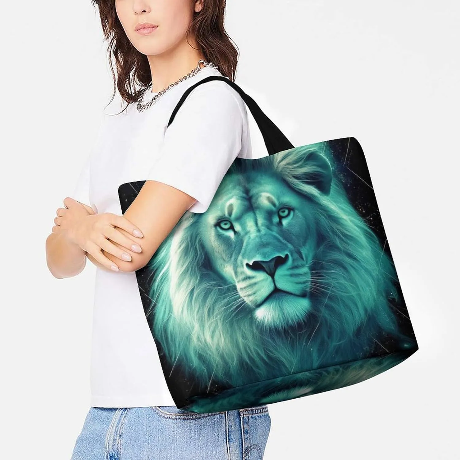Womens Grocery Bag, Large Capacity Tote Bags Portable Reusable Shopping Shoulder Bag