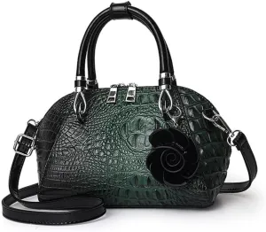 Women's Handbag Patent leather Top-Handle Purse Crocodile Print Shoulder Satchel(Green)