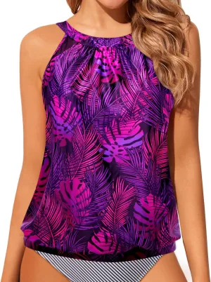 Women's High Neck Tankini Top - Blouson Bathing Suit Top Loose Fit Swim Top 2025 Modest Swimsuit Top No Bottom