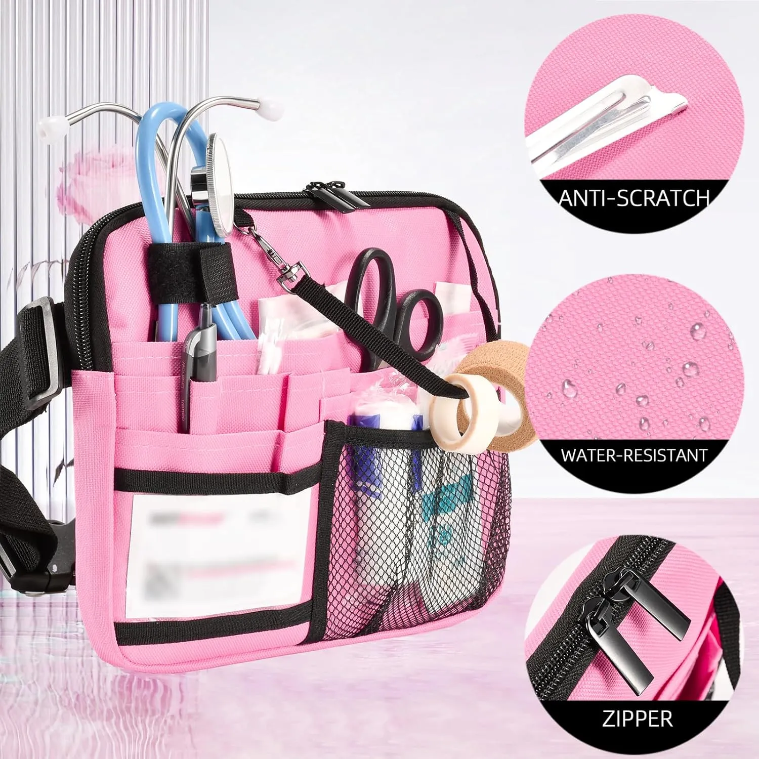 Women's Nursing Fanny Pack with Multi-Pocket Organizer - Ideal Nurse Waist Bag for Daily Essentials, Nurse Tool Belt for Effortless Carry (Pink, Large)