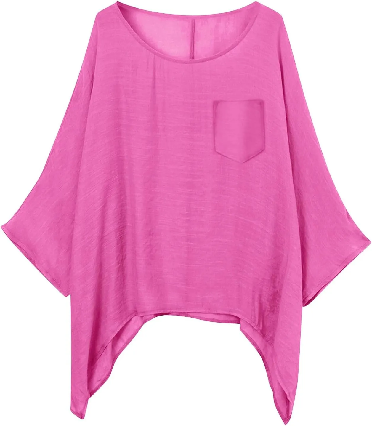 Womens Plus Size Cotton Linen Shirts Elegant 3/4 Sleeve Round Neck Summer Cape Blouses Casual Loose Fit Tunic Tops