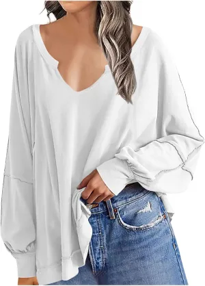 Womens Plus Size Tops Elegant Sexy Long Sleeve V Neck Causal Shirts Fashion Solid Asymmetrical Hem Blouse Spring Tops