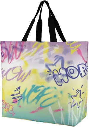 Womens Reusable Shoulder Tote Bags Street Art Graffiti Urban Style Shopping Travel Work Daily Bag Portable Storage Handbag