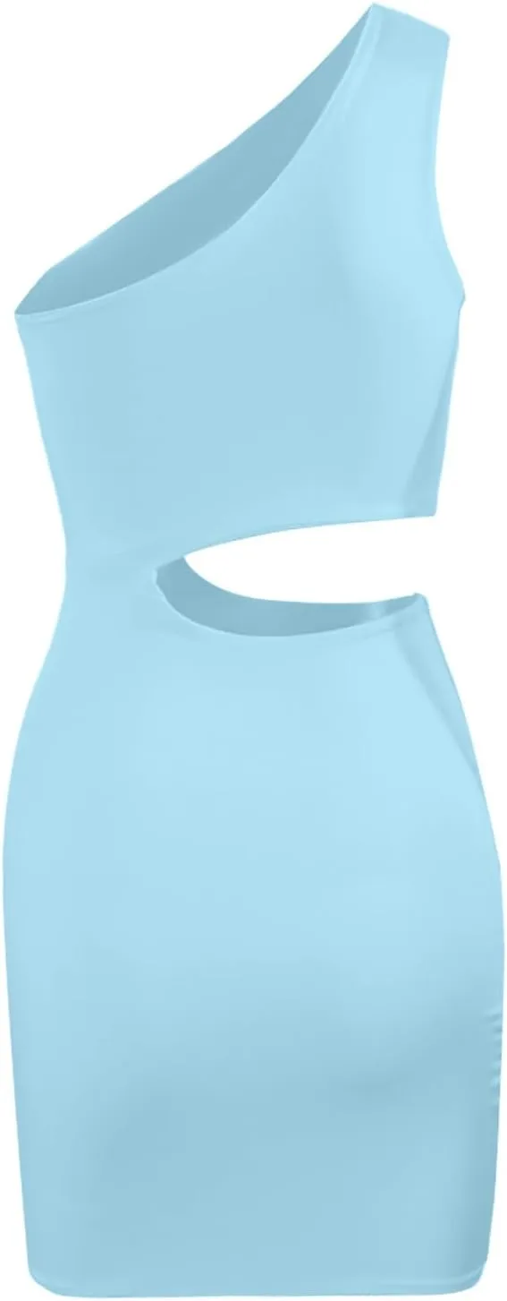 Women's Sexy One Shoulder Dress Package Hip Hollow Out Midi Skirt Slimming Tummy Control Dresses Club Party