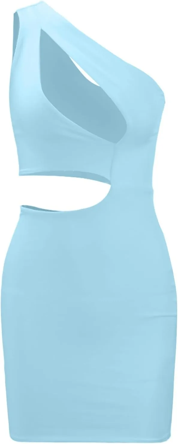 Women's Sexy One Shoulder Dress Package Hip Hollow Out Midi Skirt Slimming Tummy Control Dresses Club Party