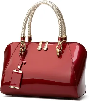 Women's Shiny Tote Patent Leather Top Handle Bags Fashion Elegant Evening Purse Party Satchel