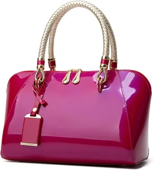 Women's Shiny Tote Patent Leather Top Handle Bags Fashion Elegant Evening Purse Party Satchel